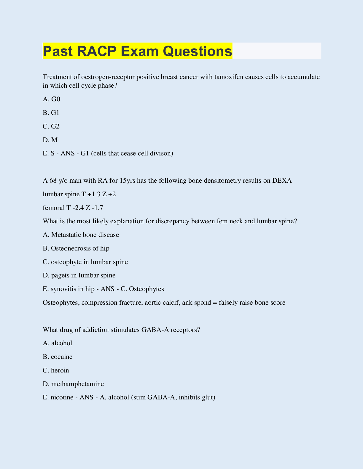 Preview image for Past RACP Exam Questions | 170 Questions with 100% Correct Answers | Updated & Verified | 71 Pages
